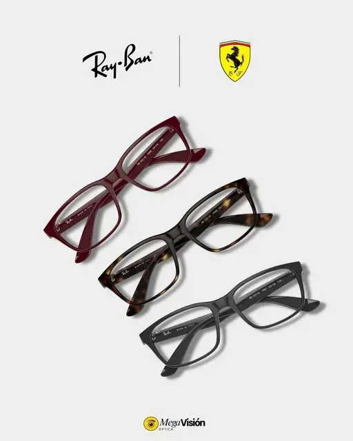 Tres aros oftálmicos Ray-Ban Scuderia Ferrari en rojo, carey y gris